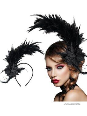 Feather Fascinator Headband 1920s Gatsby Tea Party Hair Accessory